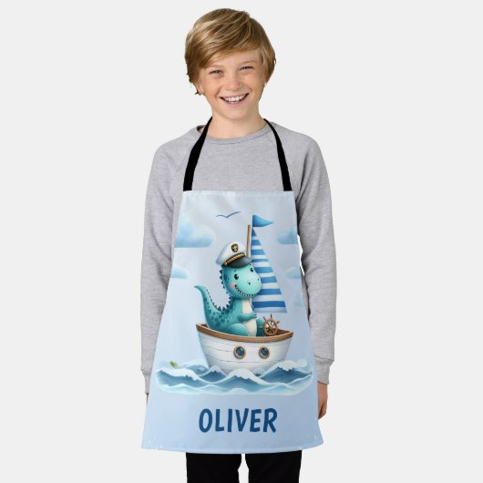 Schattigee dinosaurus nautische kapitein gepersona schort (Gedragen)