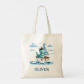 Schattigee dinosaurus nautische kapitein gepersona tote bag (Achterkant)