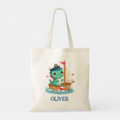 Schattigee dinosaurus nautische zeilboot kapitein tote bag (Achterkant)