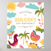 Schattigee dinosaurus neutrale verjaardagsfeestje poster (Voorkant)