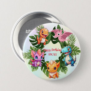 Schattigee dinosaurus oerwoud School kind verjaard Ronde Button 7,6 Cm