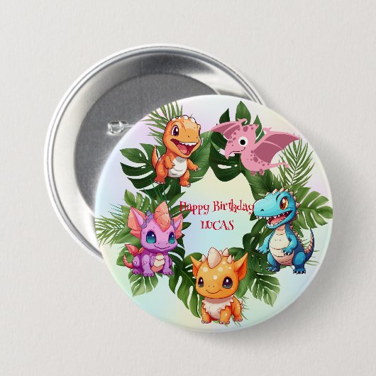 Schattigee dinosaurus oerwoud School kind verjaard Ronde Button 7,6 Cm (Voorkant /achterkant)