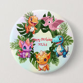 Schattigee dinosaurus oerwoud School kind verjaard Ronde Button 7,6 Cm (Voorkant)