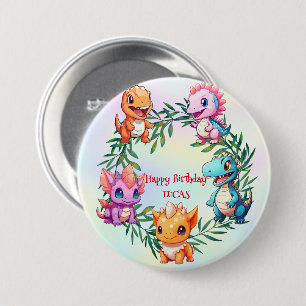 Schattigee dinosaurus oerwoud School kind verjaard Ronde Button 7,6 Cm