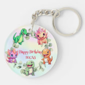 Schattigee dinosaurus oerwoud School kind verjaard Sleutelhanger (Achterkant)