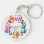 Schattigee dinosaurus oerwoud School kind verjaard Sleutelhanger (Achterkant)