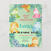 Schattigee dinosaurus oerwoud School kinderen Verj Briefkaart (Voorkant)