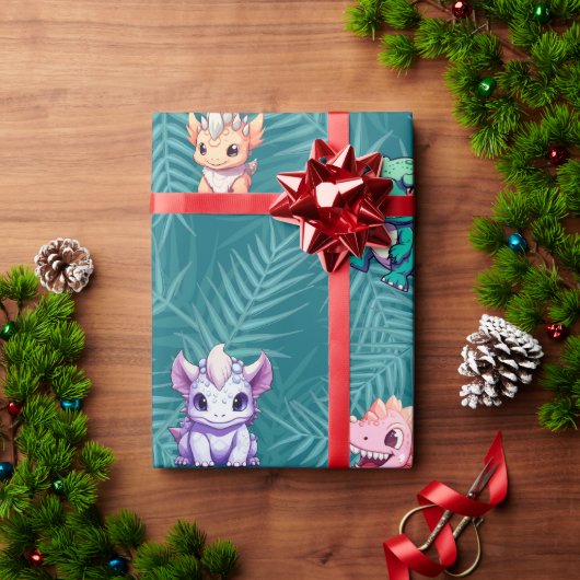 Schattigee dinosaurus oerwoud School kinderen Verj Cadeaupapier (Feestdagen Geschenken)