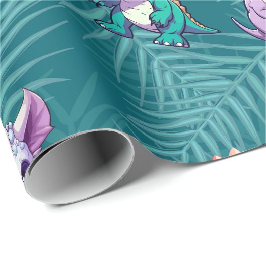 Schattigee dinosaurus oerwoud School kinderen Verj Cadeaupapier (Rol Hoek)