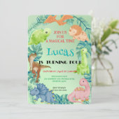 Schattigee dinosaurus oerwoud School kinderen Verj Kaart (Staand voorkant)