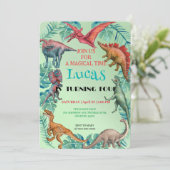 Schattigee dinosaurus oerwoud School kinderen Verj Kaart (Staand voorkant)