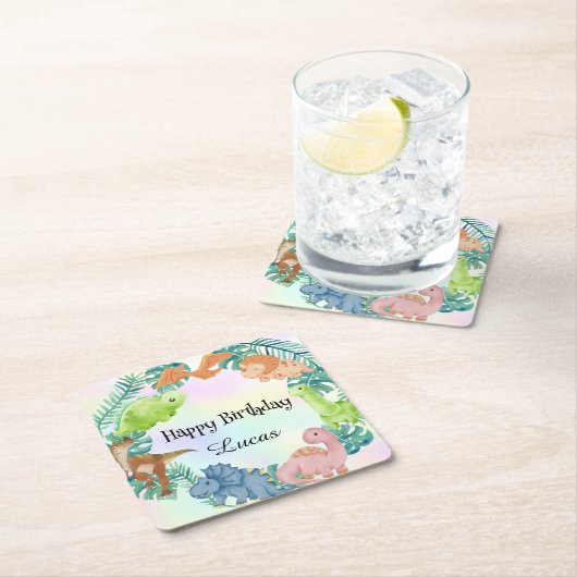Schattigee dinosaurus oerwoud School kinderen Verj Kartonnen Onderzetters (Insitu)