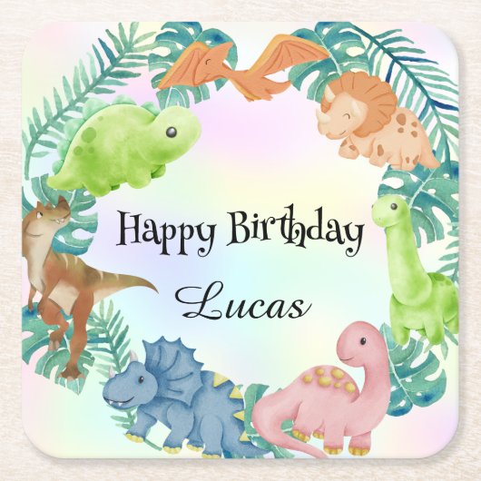 Schattigee dinosaurus oerwoud School kinderen Verj Kartonnen Onderzetters (Voorkant)