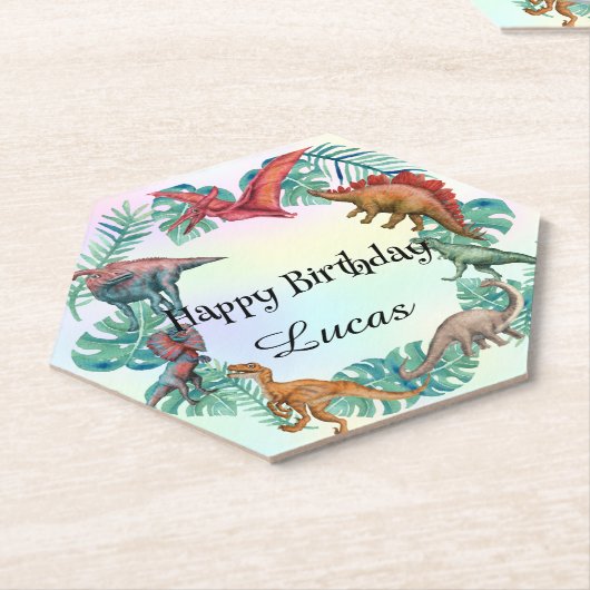 Schattigee dinosaurus oerwoud School kinderen Verj Kartonnen Onderzetters (Schuin)
