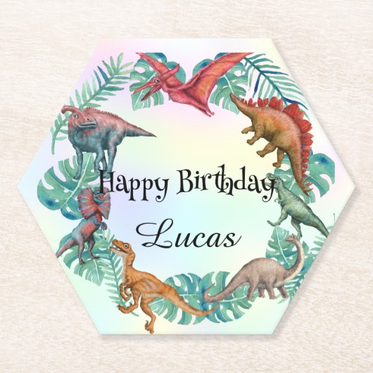 Schattigee dinosaurus oerwoud School kinderen Verj Kartonnen Onderzetters (Voorkant)