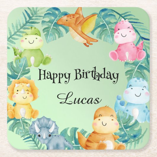 Schattigee dinosaurus oerwoud School kinderen Verj Kartonnen Onderzetters (Voorkant)