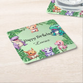 Schattigee dinosaurus oerwoud School kinderen Verj Kartonnen Onderzetters (Schuin)