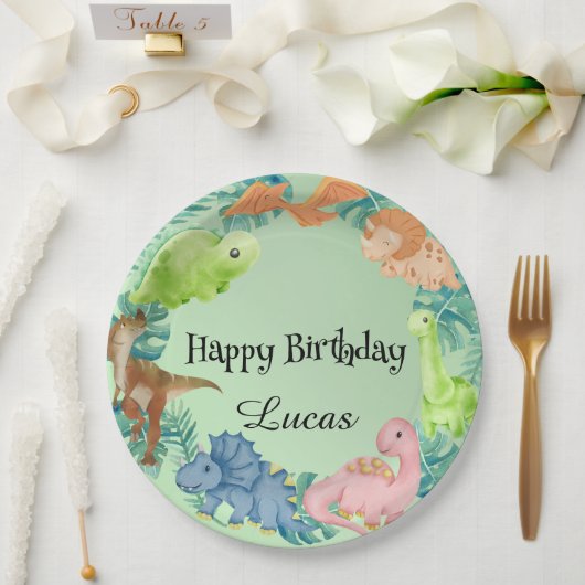 Schattigee dinosaurus oerwoud School kinderen Verj Papieren Bordje (Huwelijk)