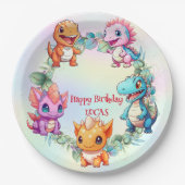 Schattigee dinosaurus oerwoud School kinderen verj Papieren Bordje (Voorkant)