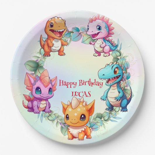 Schattigee dinosaurus oerwoud School kinderen verj Papieren Bordje (Voorkant)