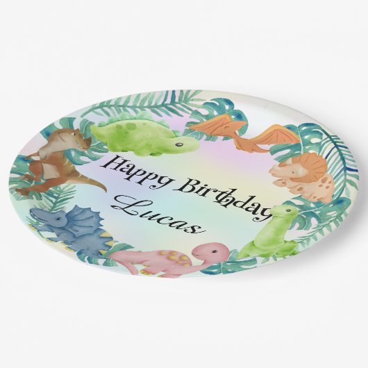 Schattigee dinosaurus oerwoud School kinderen Verj Papieren Bordje (Gekanteld)