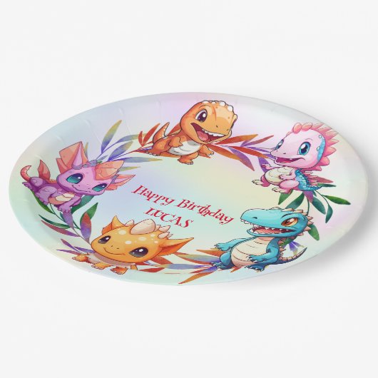 Schattigee dinosaurus oerwoud School kinderen verj Papieren Bordje (Gekanteld)