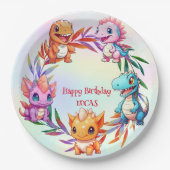 Schattigee dinosaurus oerwoud School kinderen verj Papieren Bordje (Voorkant)