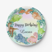 Schattigee dinosaurus oerwoud School kinderen Verj Papieren Bordje (Voorkant)