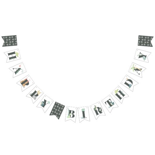 Schattigee Dinosaurus Oerwoud Waterverf Boy Happy Vlaggetjes (Alle)