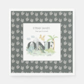 Schattigee Dinosaurus Oerwoud Waterverf Jongen 1e  Servet (Voorkant)