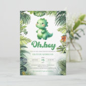 Schattigee dinosaurus Oh boy tropisch groen baby s Kaart (Staand voorkant)