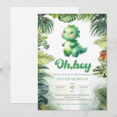 Schattigee dinosaurus Oh boy tropisch groen baby s Kaart (Voorkant / Achterkant)
