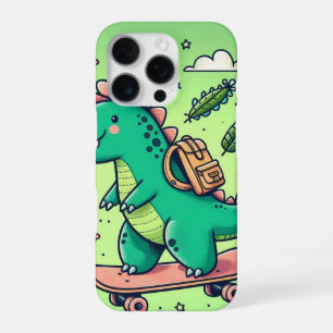 Schattigee dinosaurus op een skateboard iPhone 16 pro hoesje