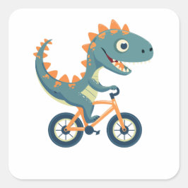 Schattigee dinosaurus op fiets vierkante sticker