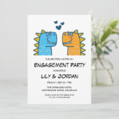 Schattigee dinosaurus paar cartoon verloving kaart (Staand voorkant)