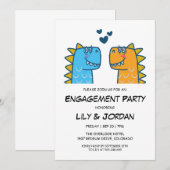 Schattigee dinosaurus paar cartoon verloving kaart (Voorkant / Achterkant)