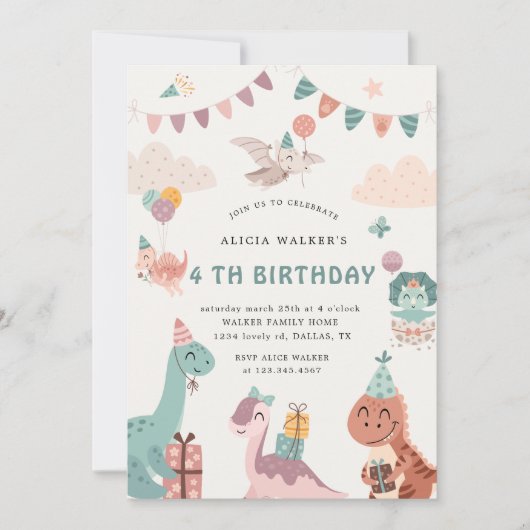 Schattigee Dinosaurus Party Animals Kids Verjaarda Kaart (Voorkant)