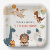 Schattigee Dinosaurus Party Animals Kids Verjaarda Papieren Bordje (Voorkant)