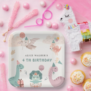 Schattigee Dinosaurus Party Animals Kids Verjaarda Papieren Bordje
