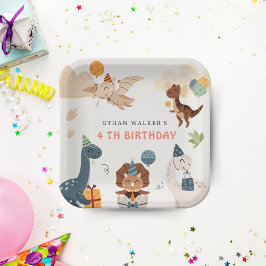 Schattigee Dinosaurus Party Animals Kids Verjaarda Papieren Bordje