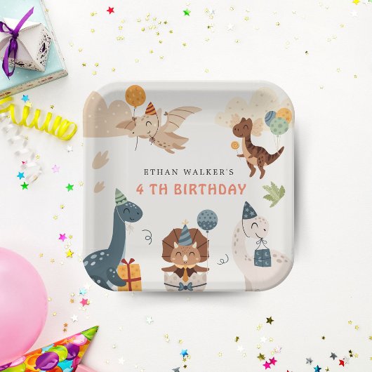 Schattigee Dinosaurus Party Animals Kids Verjaarda Papieren Bordje