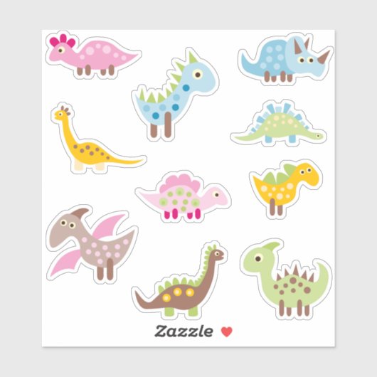 Schattigee dinosaurus pastelkleuren | Schattig Car Sticker (Vel)