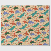 Schattigee Dinosaurus Patroon Verjaardag Cadeaupapier (Vlak)