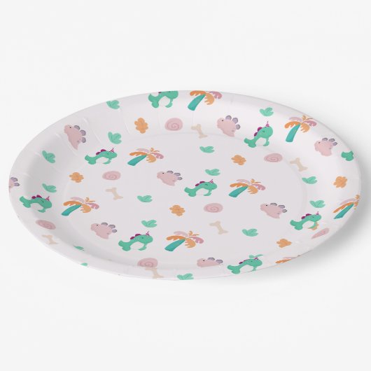 Schattigee Dinosaurus Patroon Verjaardag Papieren Bordje (Gekanteld)