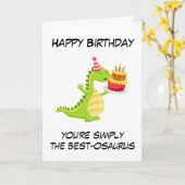 Schattigee dinosaurus ponst grappige tante verjaar kaart (Gele Bloem)