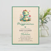 Schattigee dinosaurus Preggosaurus Baby shower Inv Kaart (Staand voorkant)