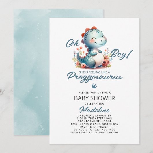 Schattigee dinosaurus Preggosaurus-Baby shower Kaart (Voorkant / Achterkant)