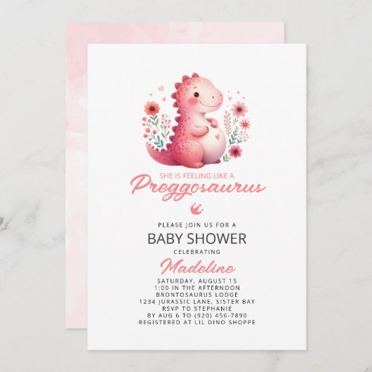 Schattigee dinosaurus Preggosaurus-Baby shower Kaart (Voorkant / Achterkant)
