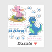Schattigee dinosaurus RAWR naam op maat gesneden v Sticker (Vel)