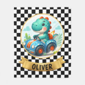 Schattigee Dinosaurus Rijden Een Race Auto Fleece Deken (Voorkant)